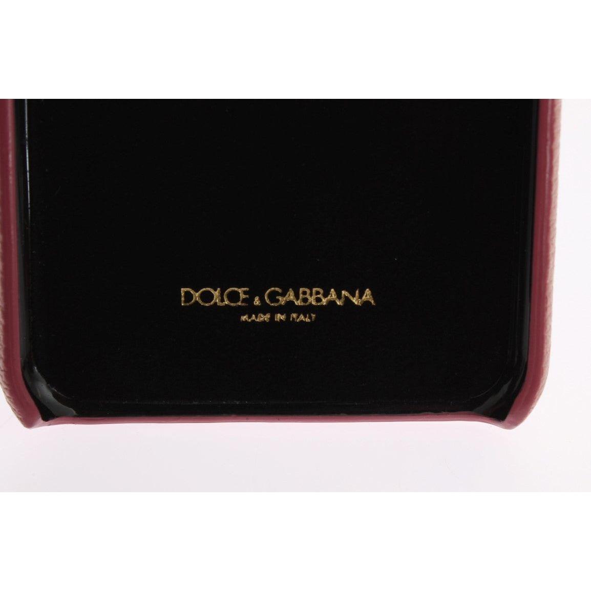 Dolce & Gabbana Pink Leather Heart Crystal Phone Case