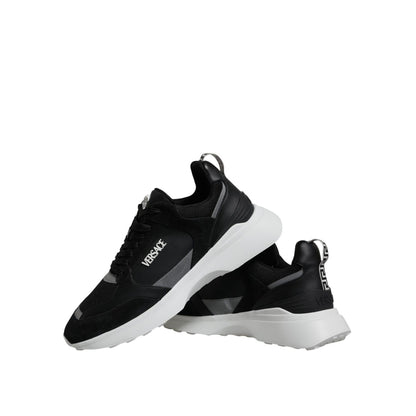Versace Black Canvas Quad Fabric Medusa Low Top Sneaker Shoes Versace