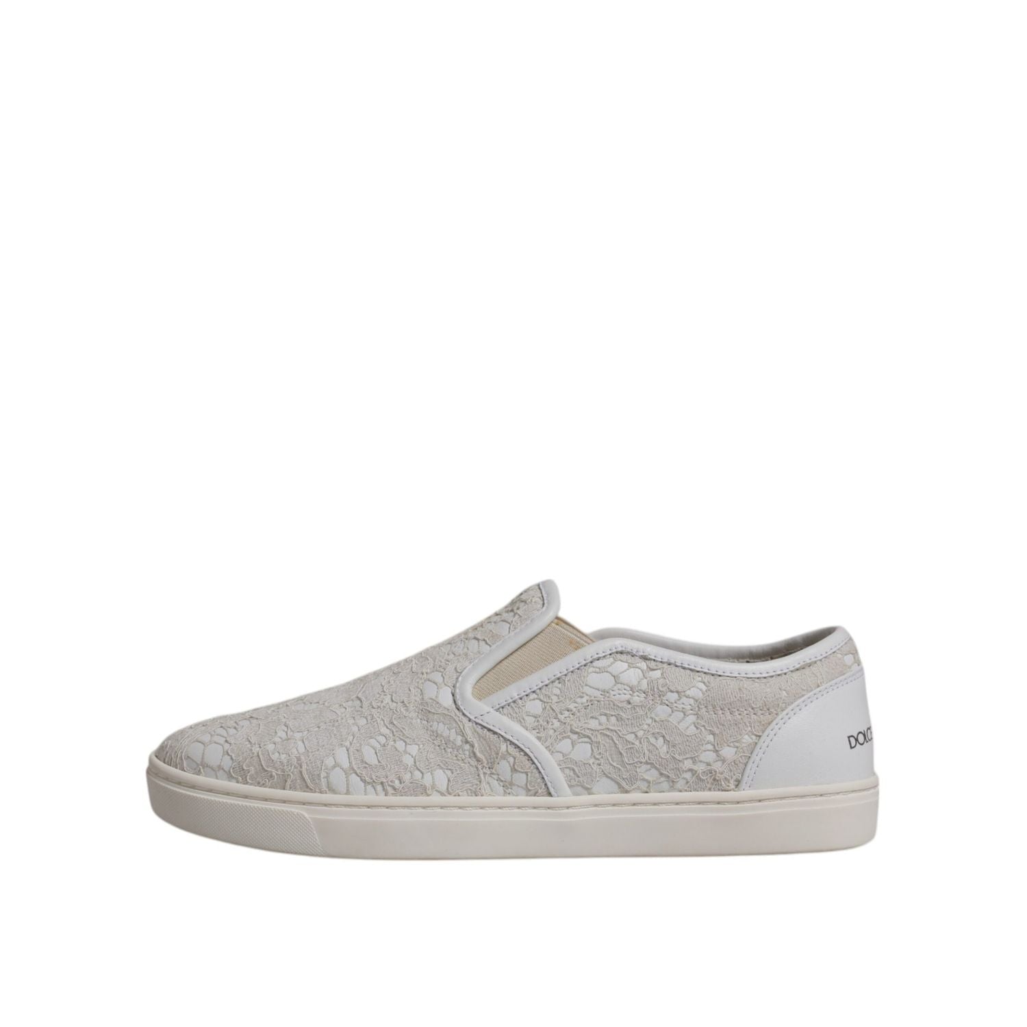 Dolce & Gabbana White Floral Lace Slip On Loafers Shoes