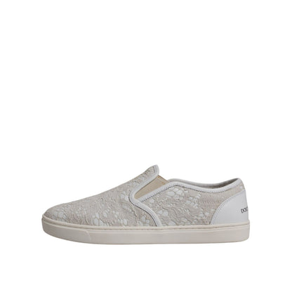 Dolce & Gabbana White Floral Lace Slip On Loafers Shoes