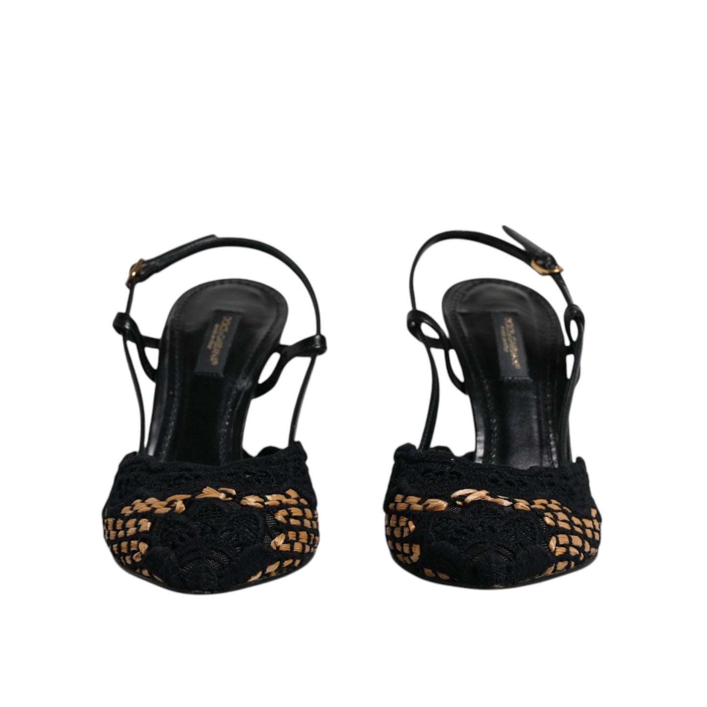 Dolce & Gabbana Black Brown Lace High Heels Slingback Shoes