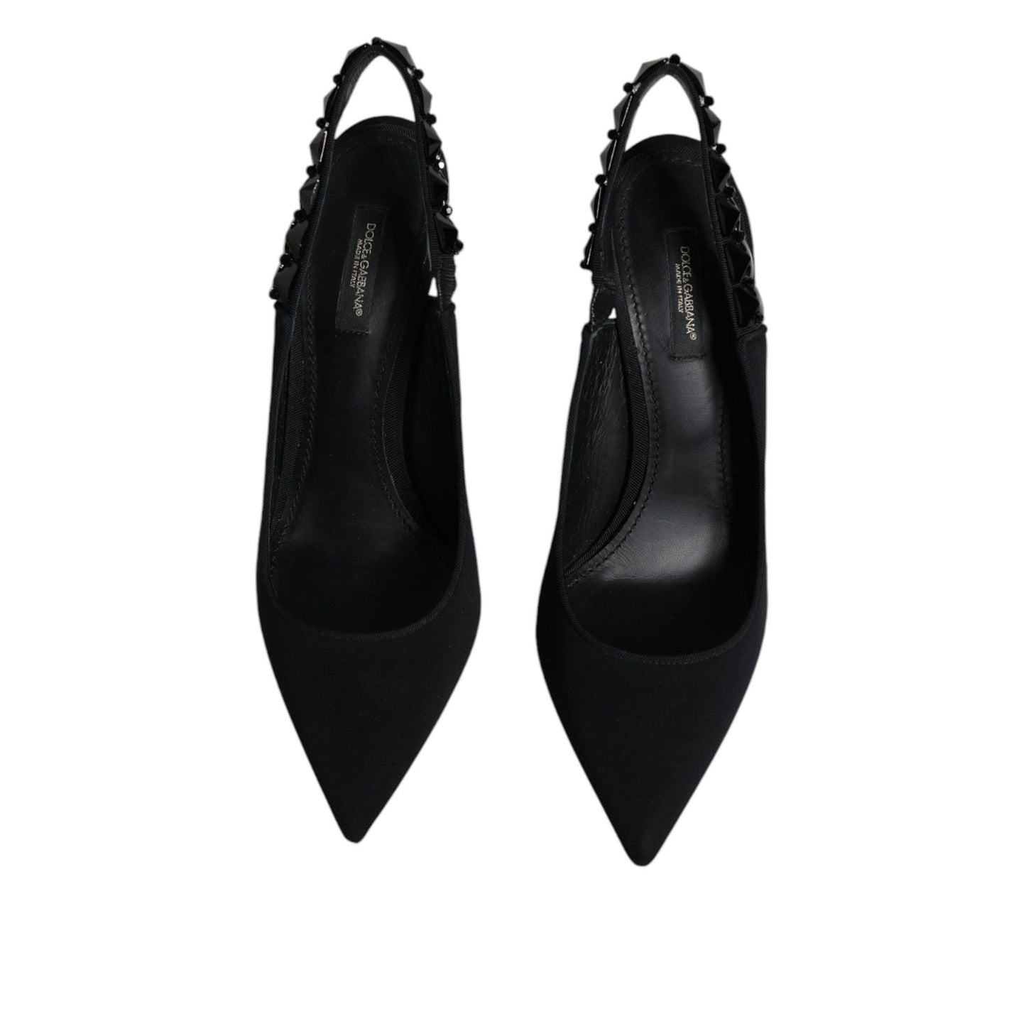 Dolce & Gabbana Black Embellished Charmeuse Slingback Shoes