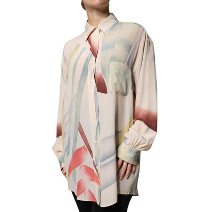 Etro Beige Printed Collared Buttoned Long Sleeves Blouse Top Etro