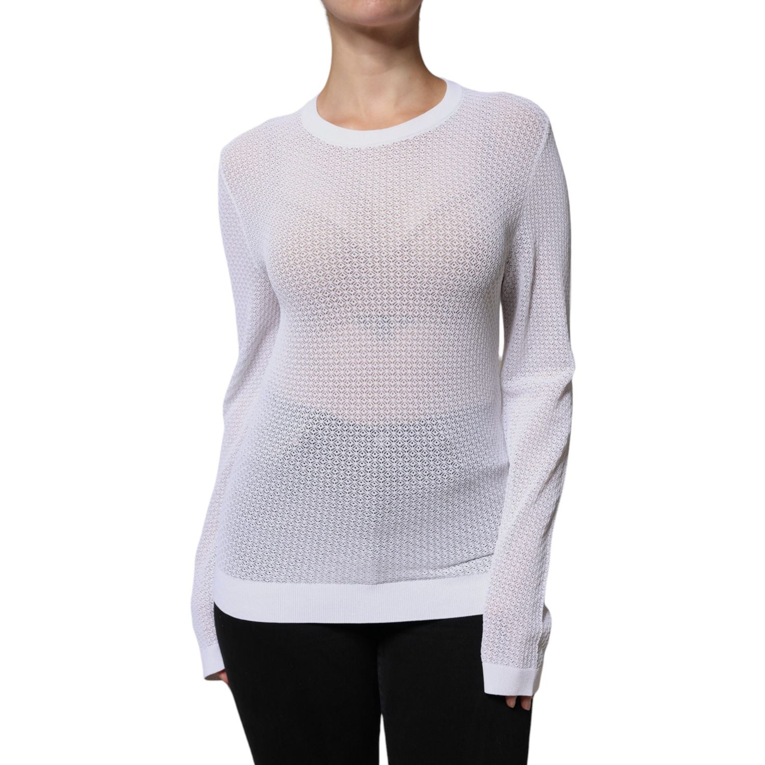 Dolce & Gabbana White Mesh See Through Long Sleeves Top