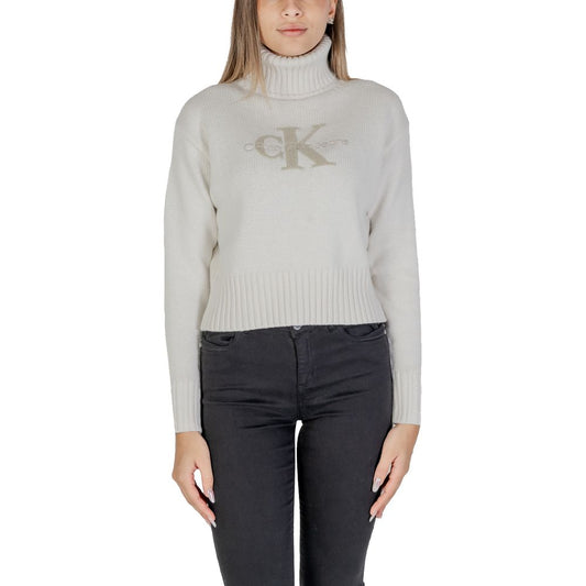 Calvin Klein Jeans Cream Cotton Turtleneck