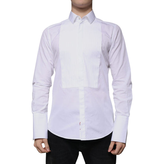 Dolce & Gabbana White Bib Cotton Poplin GOLD Men Formal Shirt