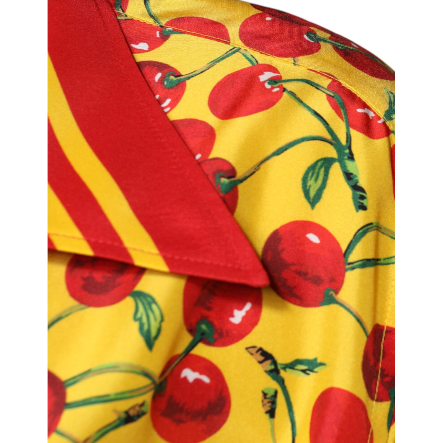 Dolce & Gabbana Yellow Cherry Button Down Silk Casual Shirt