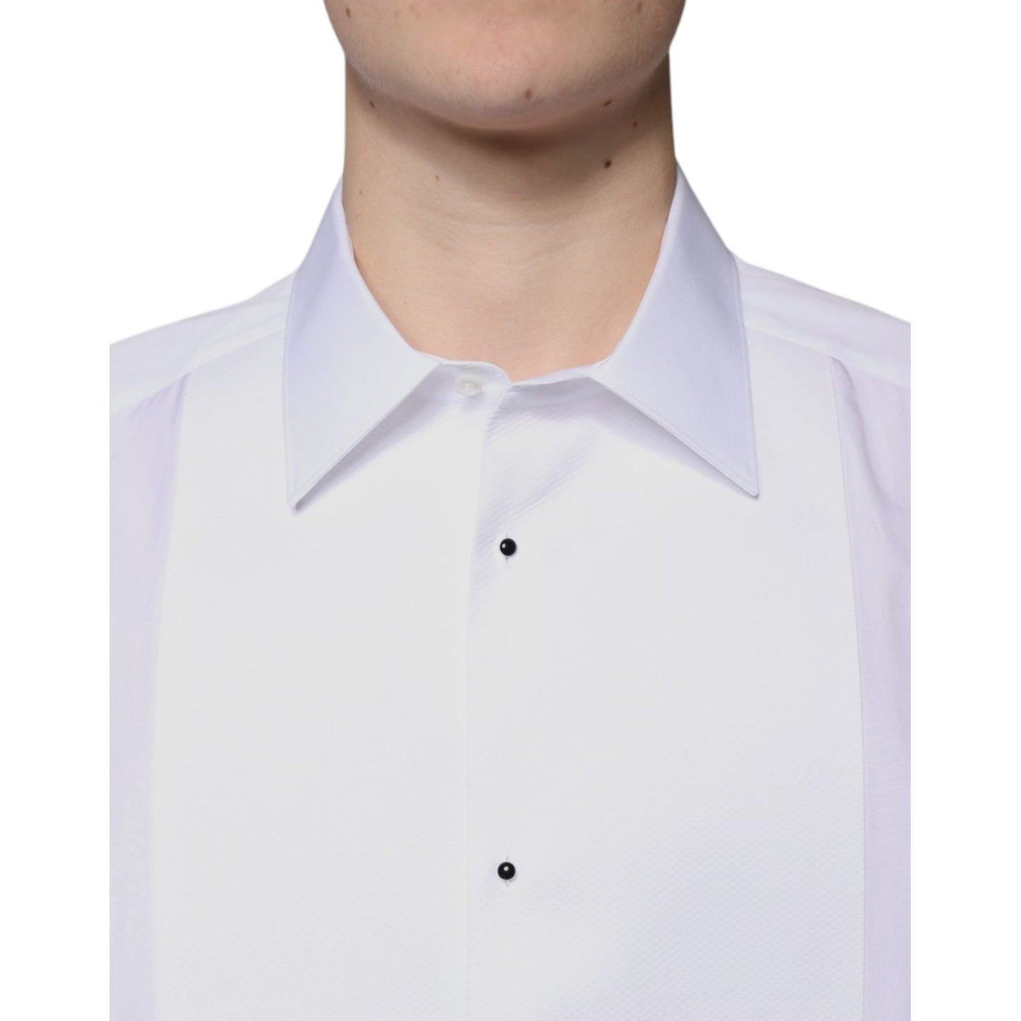 Dolce & Gabbana White Bib Cotton Poplin GOLD Formal Shirt