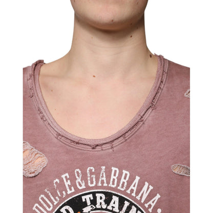Dolce & Gabbana Brown Cotton Round Neck Sleeveless T-shirt