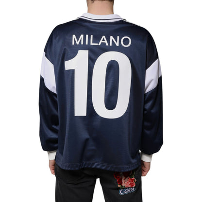 Dolce & Gabbana Blue White Milano Long Sleeve Jersey T-shirt