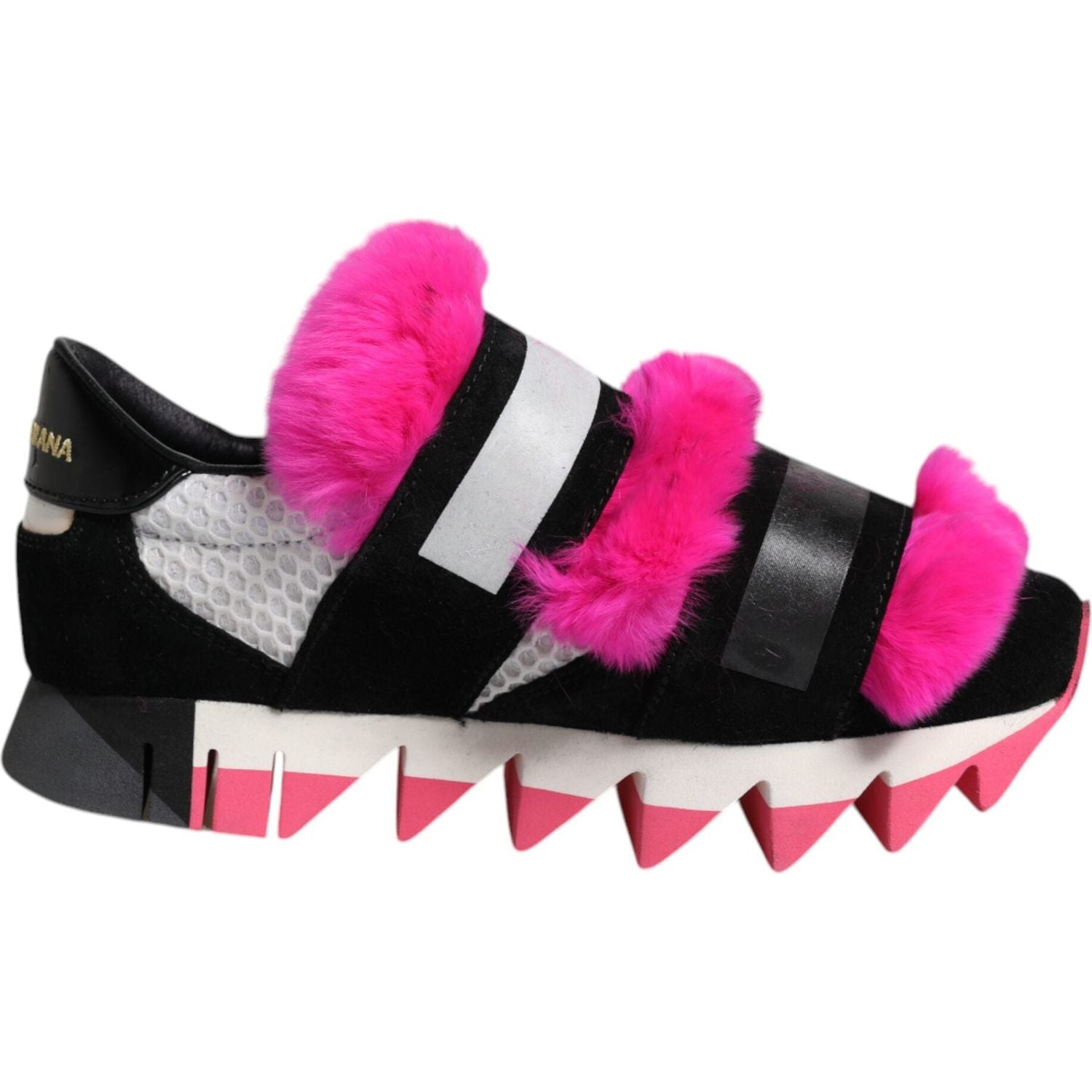 Dolce & Gabbana Black Pink Fur Embellished Sneakers Shoes