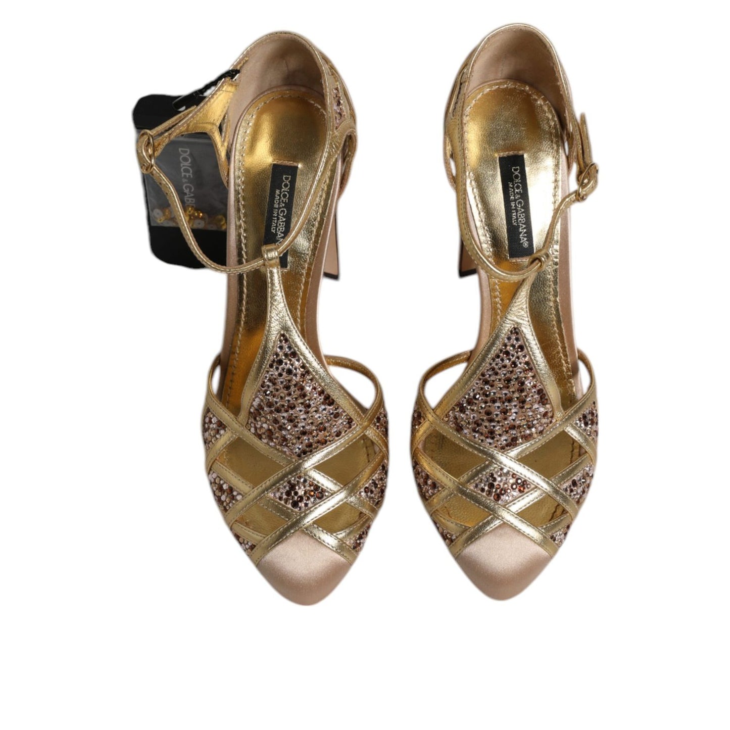 Dolce & Gabbana Beige Crystal Embellished Satin Leather Pumps Shoes