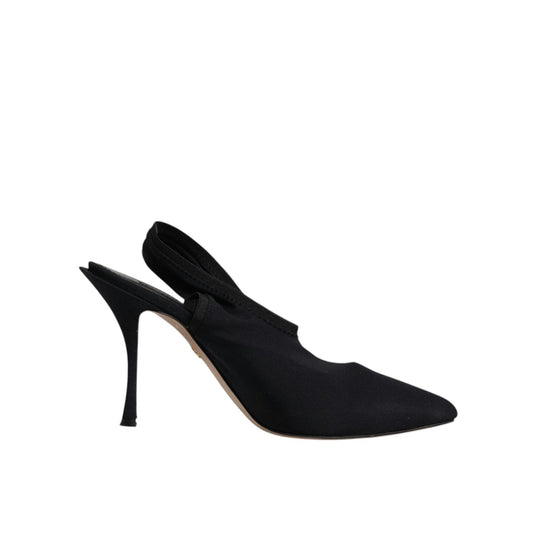 Dolce & Gabbana Black Jersey Stretch Heels Slingback Shoes