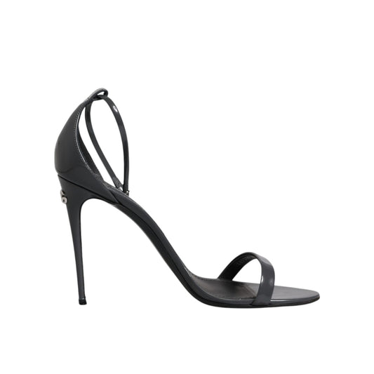 Dolce & Gabbana Grey Leather Ankle Strap Heel Sandals Shoes