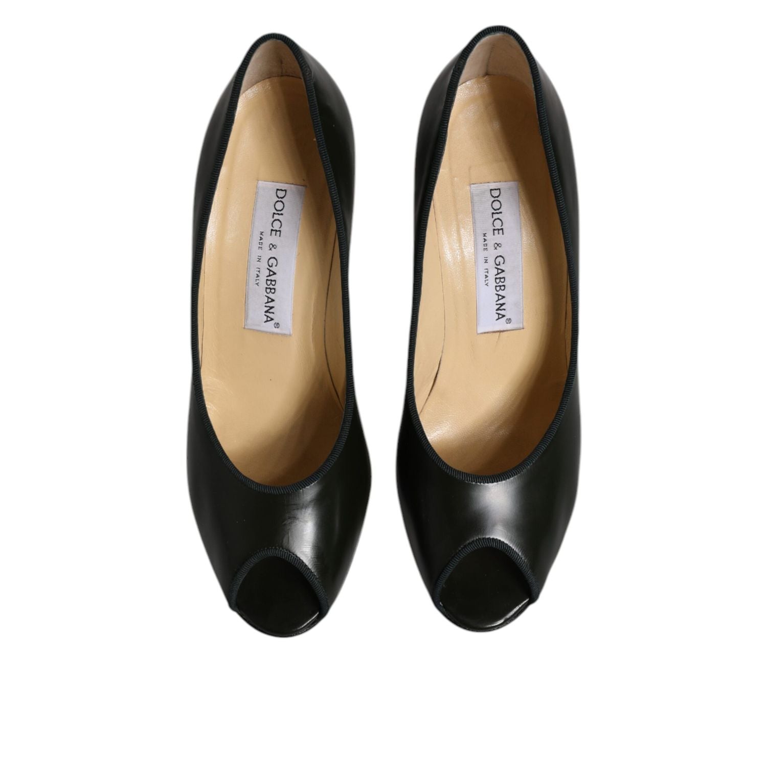 Dolce & Gabbana Green Leather Peep Toe Heels Pumps Shoes