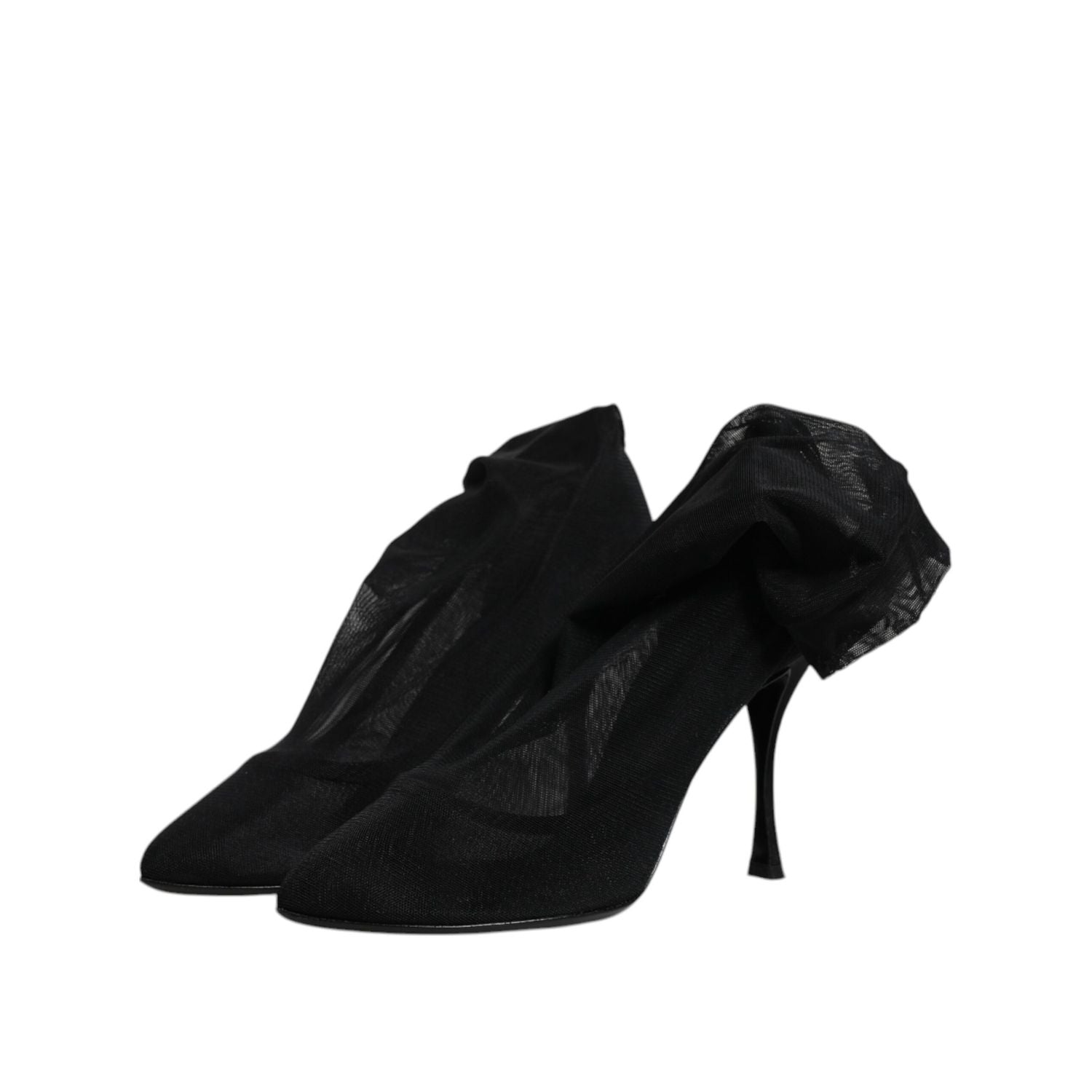 Dolce & Gabbana Black Silk Mesh Sock Style Boots Shoes