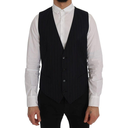 Dolce & Gabbana Blue Wool Stretch Vest Dolce & Gabbana