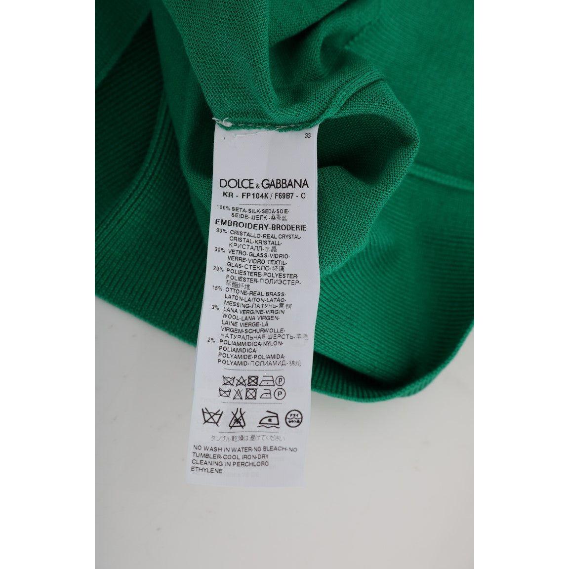 Dolce & Gabbana Green Silk Crystal Banana Sweater