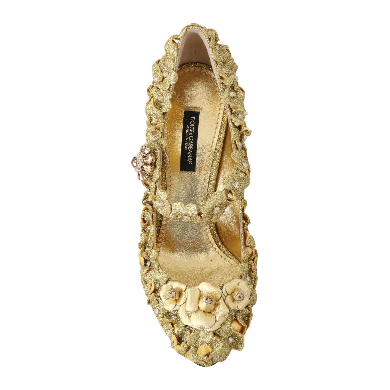 Dolce & Gabbana Gold Floral Crystal Embellished Pumps Dolce & Gabbana