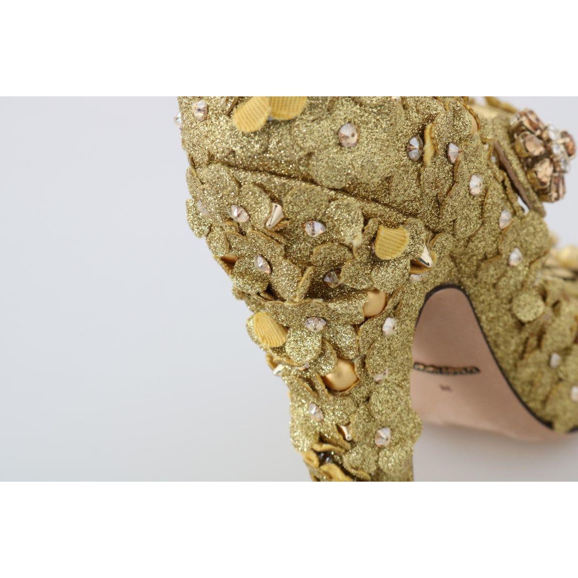 Dolce & Gabbana Gold Floral Crystal Embellished Pumps Dolce & Gabbana