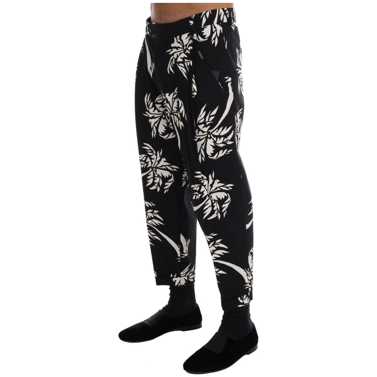 Dolce & Gabbana Black Tree Cotton Stretch Pants