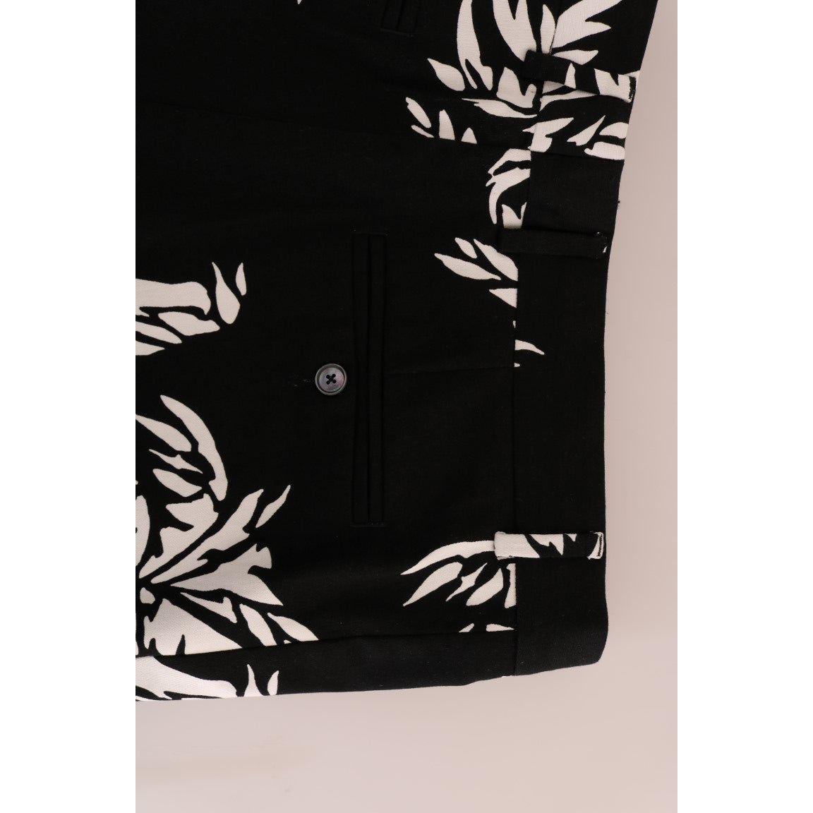Dolce & Gabbana Black Tree Cotton Stretch Pants