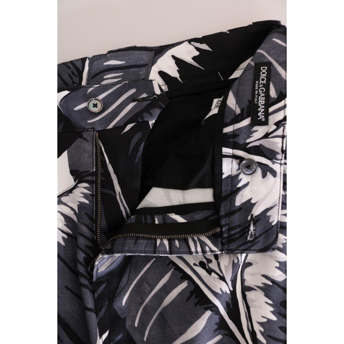 Dolce & Gabbana Gray Banana Leaf Cotton Pants
