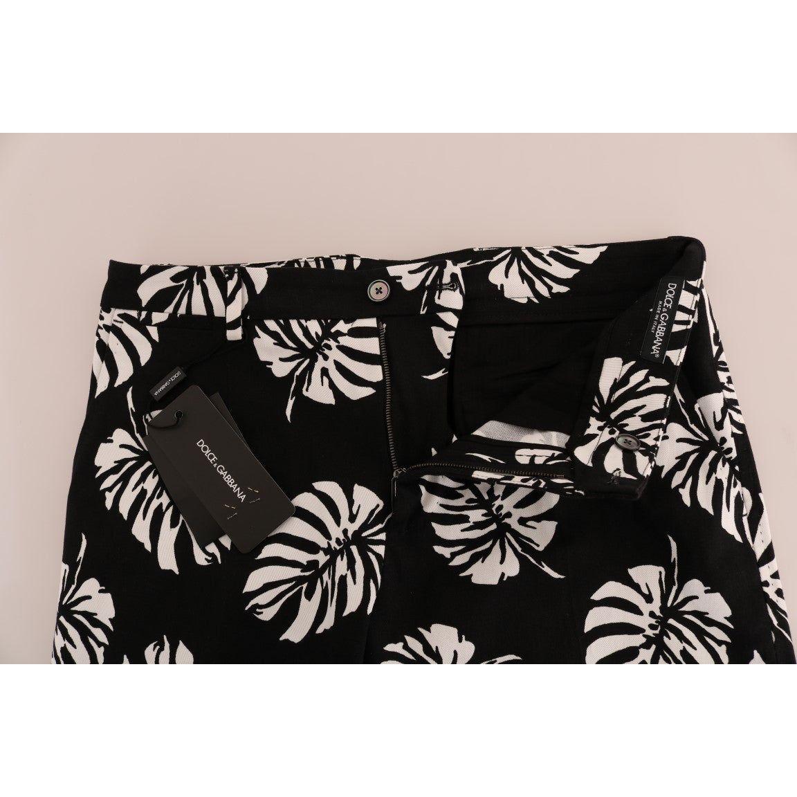 修身树叶印花九分裤