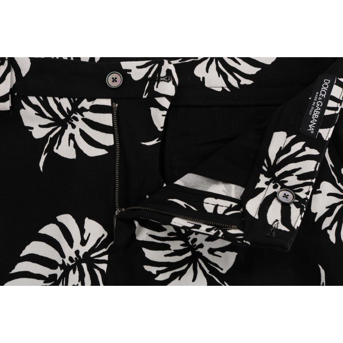 修身树叶印花九分裤