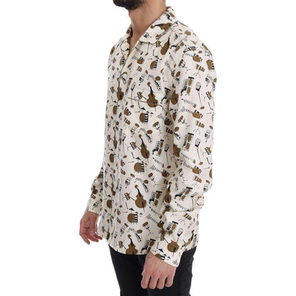 Dolce & Gabbana White Silk JAZZ Motive Print Shirt