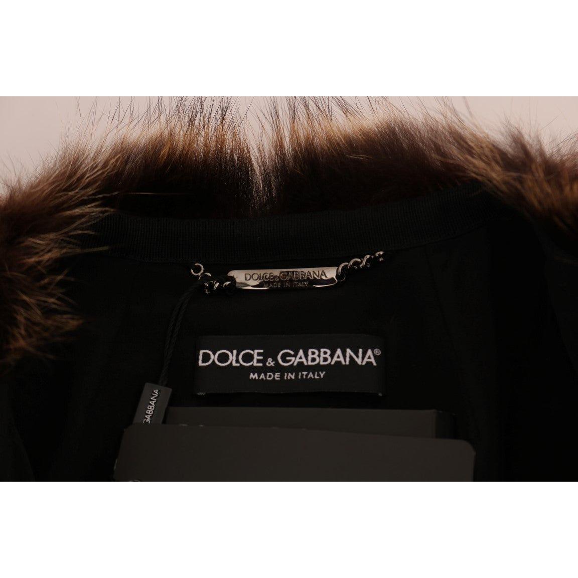 Dolce & Gabbana Elegant Brown Raccoon Fur Knee-Length Coat Coats & Jackets Dolce & Gabbana