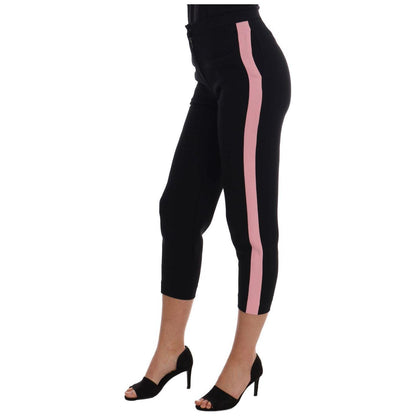 Dolce & Gabbana Black Stretch Pink Stripes Capri Pants