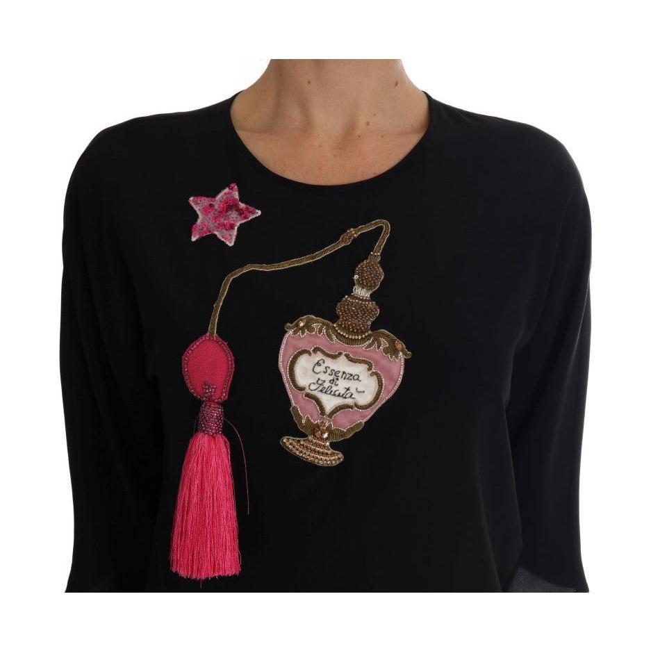Dolce & Gabbana Black Silk Fairy Tale Top Crystal Blouse