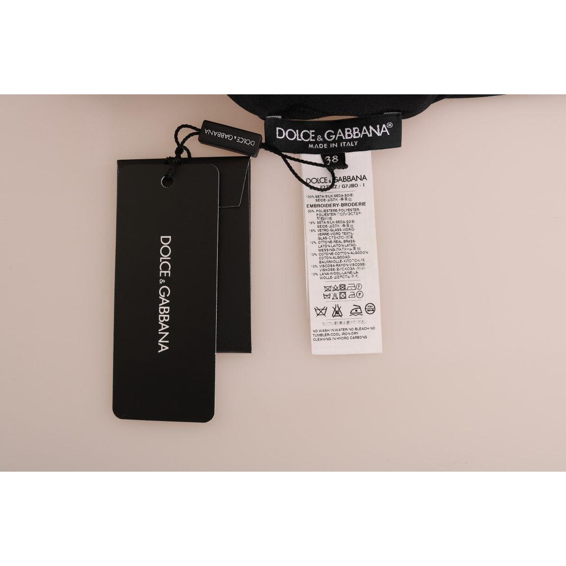 Dolce & Gabbana Black Silk Fairy Tale Top Crystal Blouse