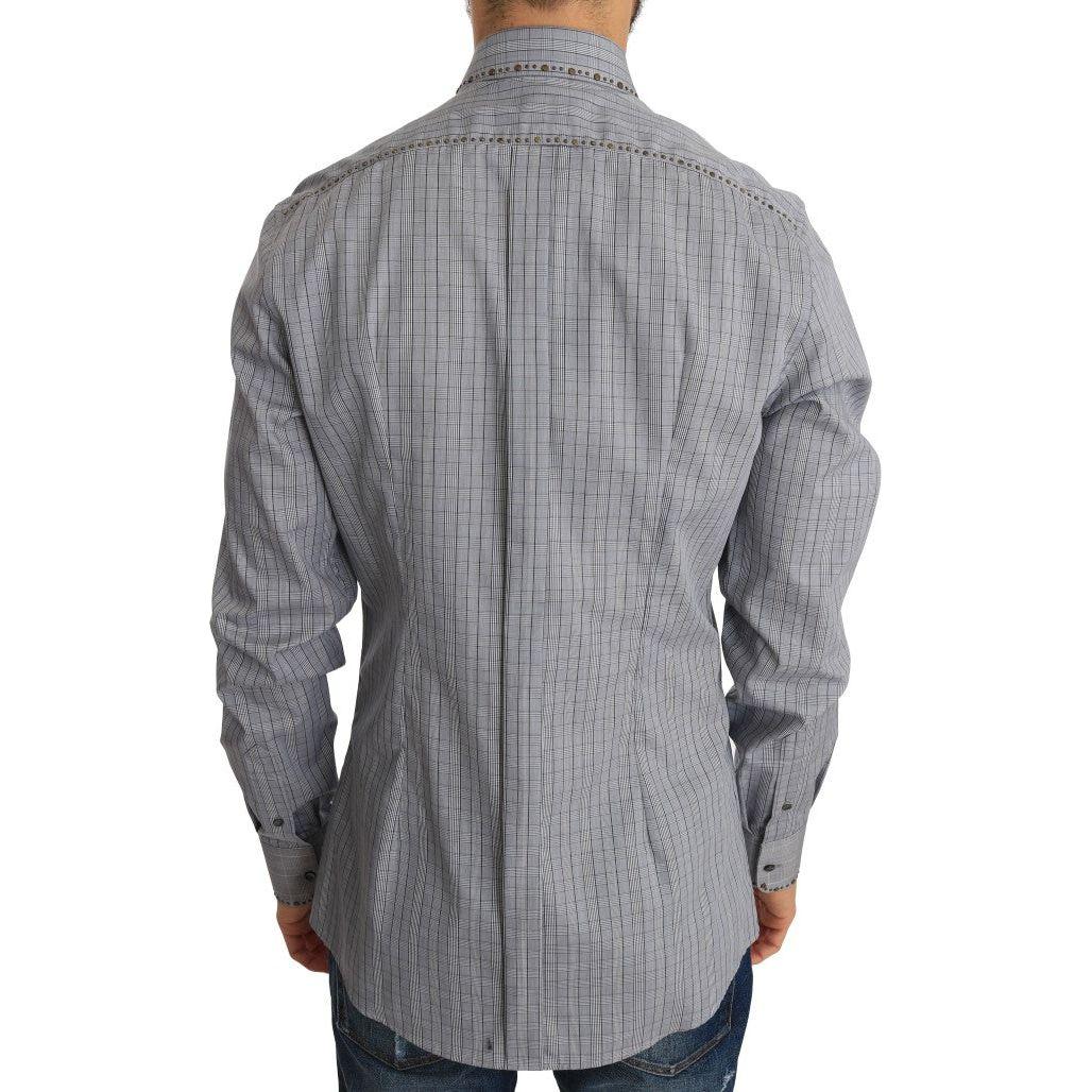 Dolce & Gabbana Gray Check GOLD Cotton Slim Fit Shirt