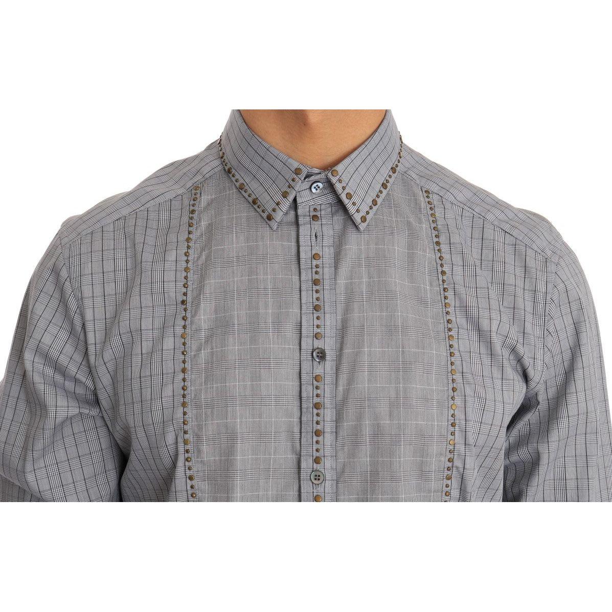 Dolce & Gabbana Gray Check GOLD Cotton Slim Fit Shirt