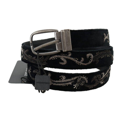 Dolce & Gabbana Black Cotton Royal Bee Embroidery Belt