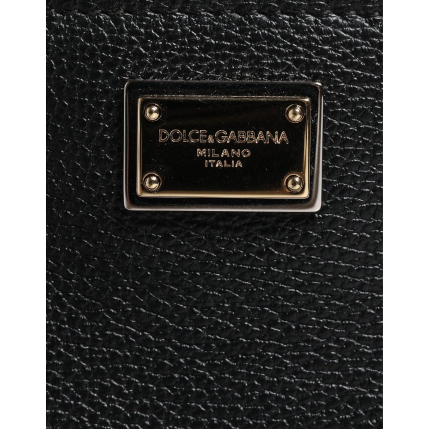 Dolce & Gabbana Black Grain Leather Logo Plaque Clutch Bag