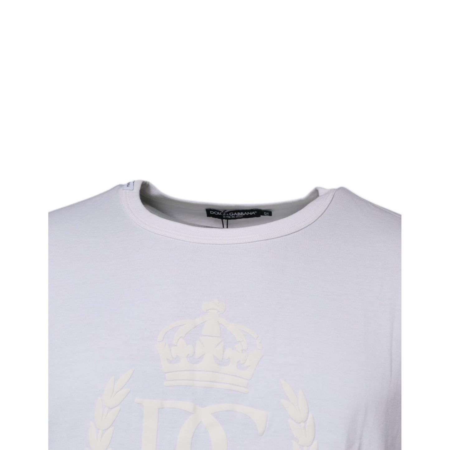 Dolce & Gabbana White Logo Embossed Cotton Crewneck T-shirt