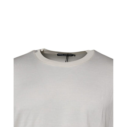 Dolce & Gabbana Off White Silk CrewNeck Short Sleeve T-shirt