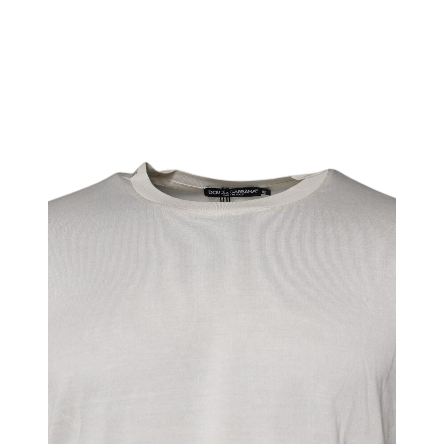 Dolce & Gabbana Off White Silk Crew Neck Short Sleeve T-shirt
