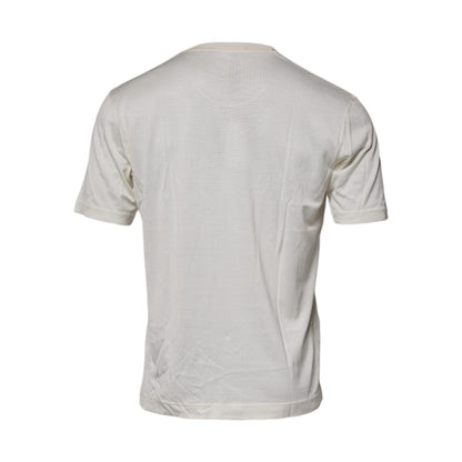 Dolce & Gabbana Off White Silk Crew Neck Short Sleeve T-shirt