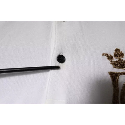 Dolce & Gabbana Off White Crown Cotton Collared Polo T-shirt