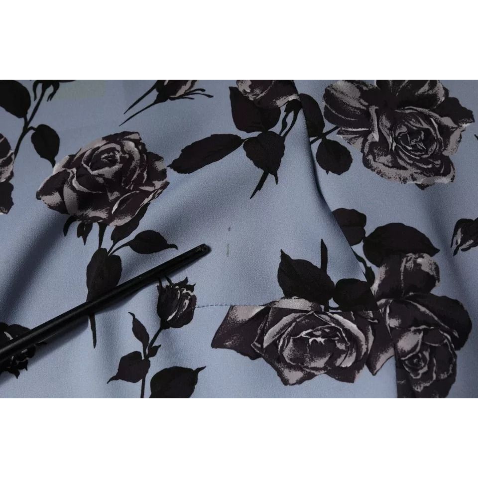 Valentino Light Blue Floral Long Sleeves A-line Mini Dress