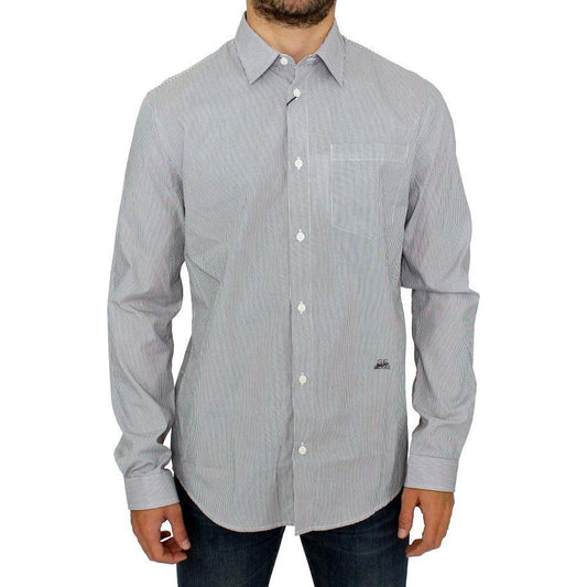 GF Ferre Gray Striped Cotton Casual Shirt