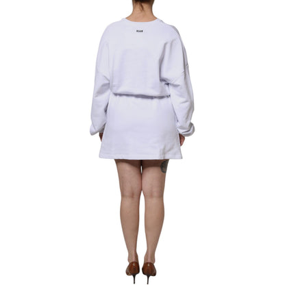 MSGM White Cotton Belted Long Sleeves Crew Neck Mini Dress MSGM