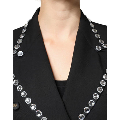 Dolce & Gabbana Black Crystal Double Breasted Blazer Jacket
