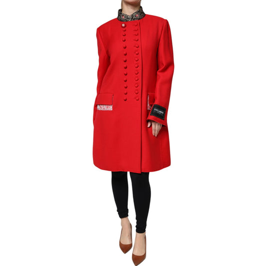 Dolce & Gabbana Red Jacquard Wool Women Trenchcoat Jacket