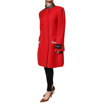Dolce & Gabbana Red Jacquard Wool Women Trenchcoat Jacket