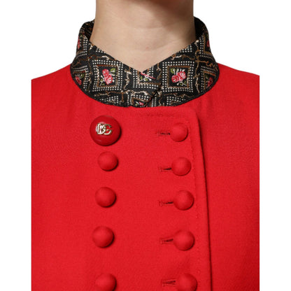 Dolce & Gabbana Red Jacquard Wool Women Trenchcoat Jacket